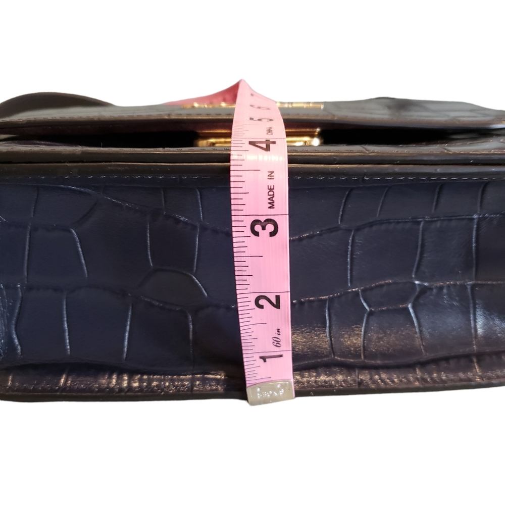 NEW Coach Brynn Navy Blue Croc Embossed Leather Flap Adjustable Shoulder Bag NWT - Picture 7 of 15
